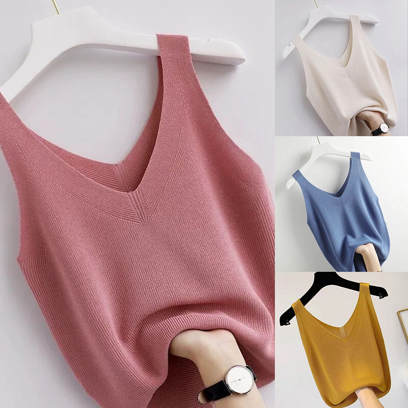 Summer Zara - Breien Vintage tanktop V-hals Mouwloos Esthetische